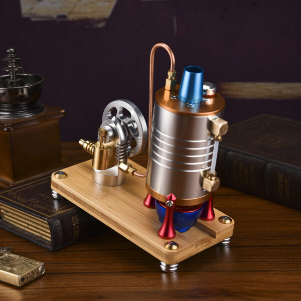 Retro All-metal Vertical Steam Engine Model with Base, Boiler and Alcohol Lamp