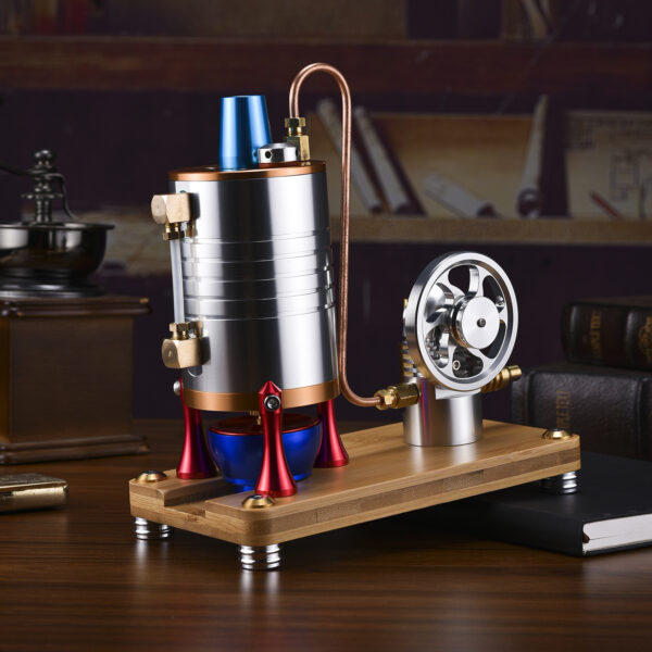 Retro All-metal Vertical Steam Engine Model with Base, Boiler and Alcohol Lamp - Image 3
